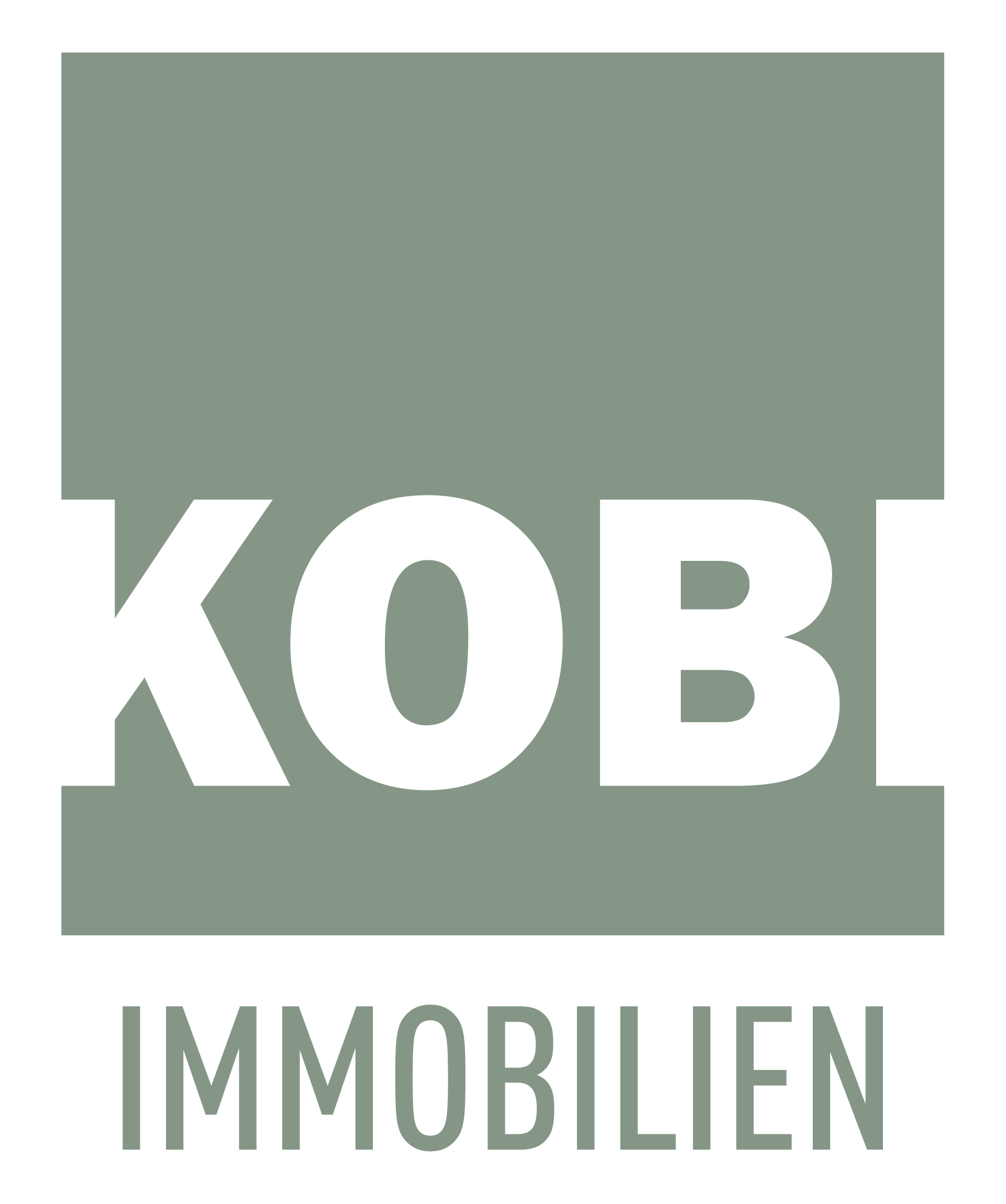 Modernes Logo der Kobi Immobilien in Biezwil. Das Logo ist mit einem Schriftzug in Grossbuchstaben gestaltet und wurde in Weiss und Grün designt.